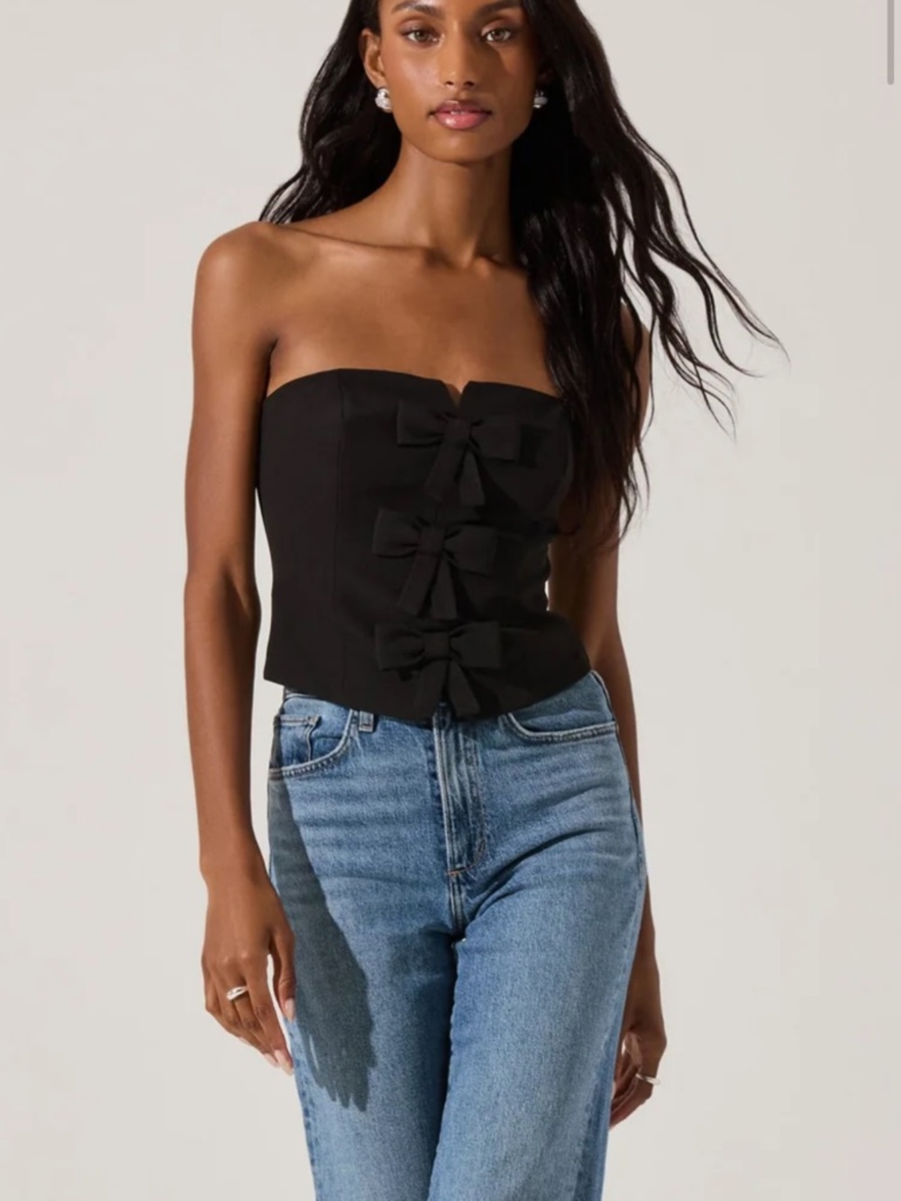 ASTR Black Strapless Bustier with Triple Front Bows
